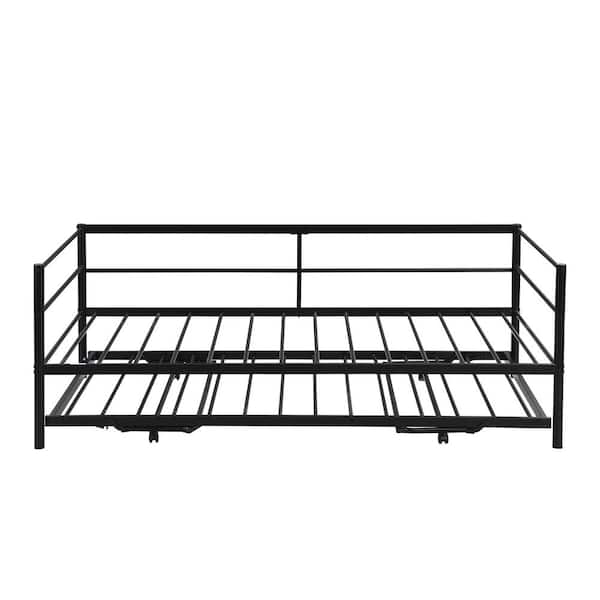 wetiny Twin Size Daybed with Adjustable Trundle, Pop Up Trundle, Black