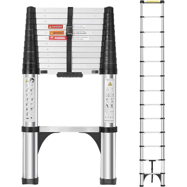 12.5 ft. Aluminum Telescoping Ladder with 1-Button Retraction and Stabilizers
