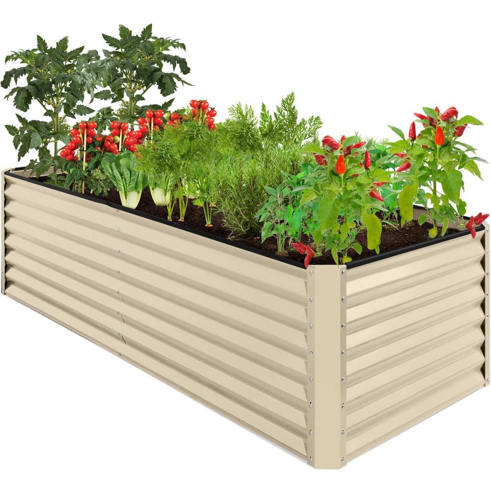 Best Choice Products 8x4x2ft Outdoor Metal Raised Garden Bed, Planter Box for Vegetables, Flowers, Herbs - Beige