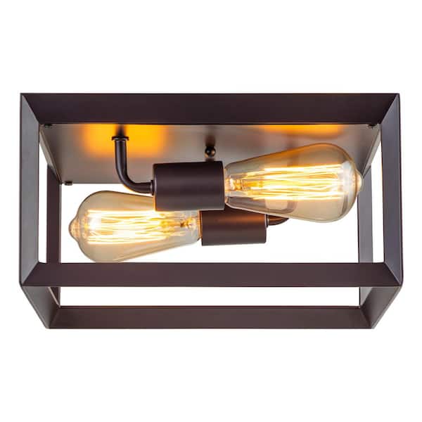 C Cattleya 11.5 in. 1-Light Dark Bronze Square Cage Flush Mount Light