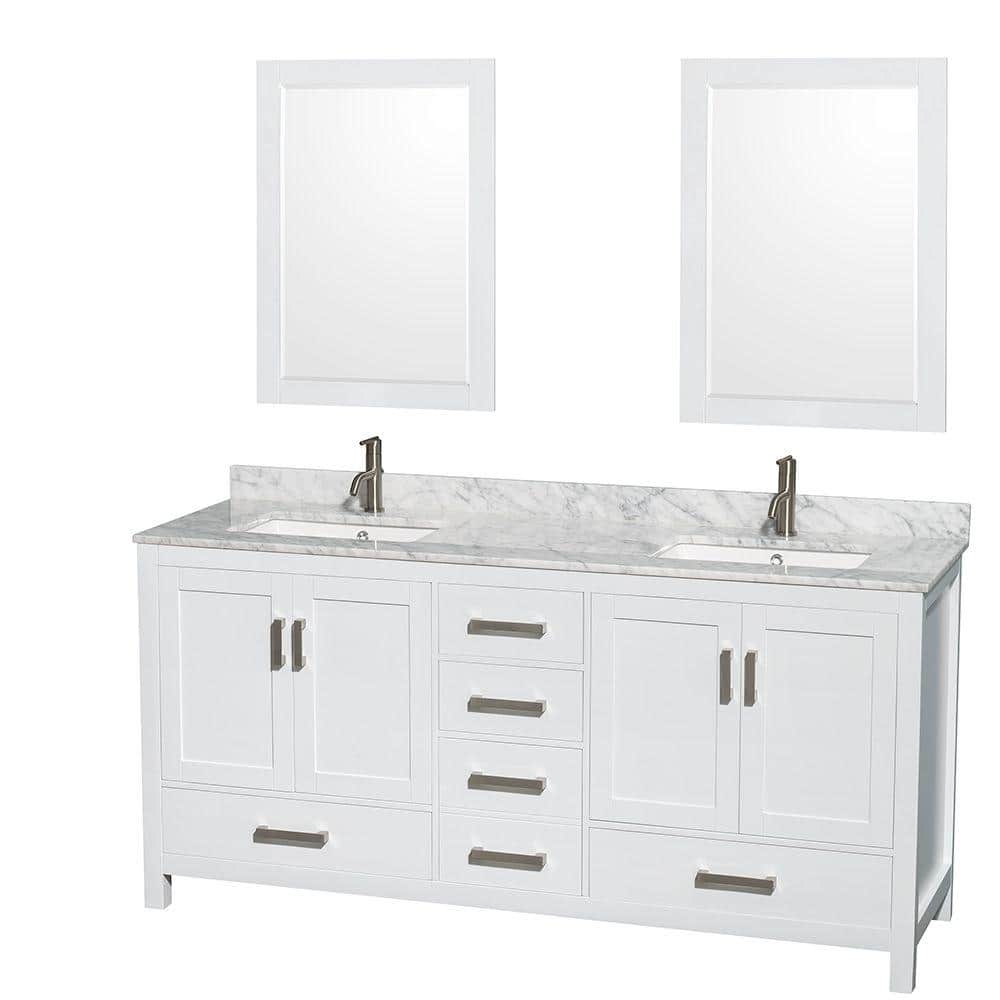 "Sheffield 72 in. W x 22 in. D x 35 in. H Double Bath Vanity in White with White Carrara Marble Top and 24"" Mirrors" price history on PriceWatchPro