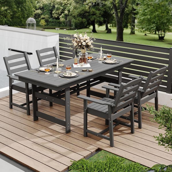4-Piece HDPE Patio Dining Chairs, Heavy Duty Wood-Like Outdoor Dining Chairs with Arm for Garden, Deck, Lawn, Gray