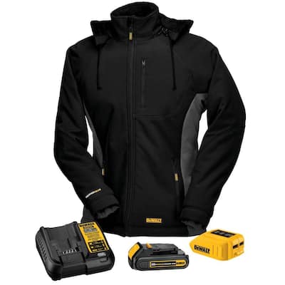 Womens 2X-Large Black 20-Volt/12-Volt MAX Heated Hooded Jacket Kit with 20-Volt Lithium-Ion MAX Battery and Charger