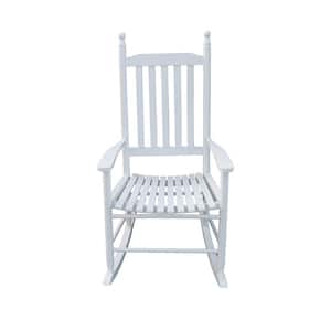White Populus Wood Outdoor Rocking Chair Porch Rocker Armchair with High Back for Fire Pit Garden Backyard Deck Indoor