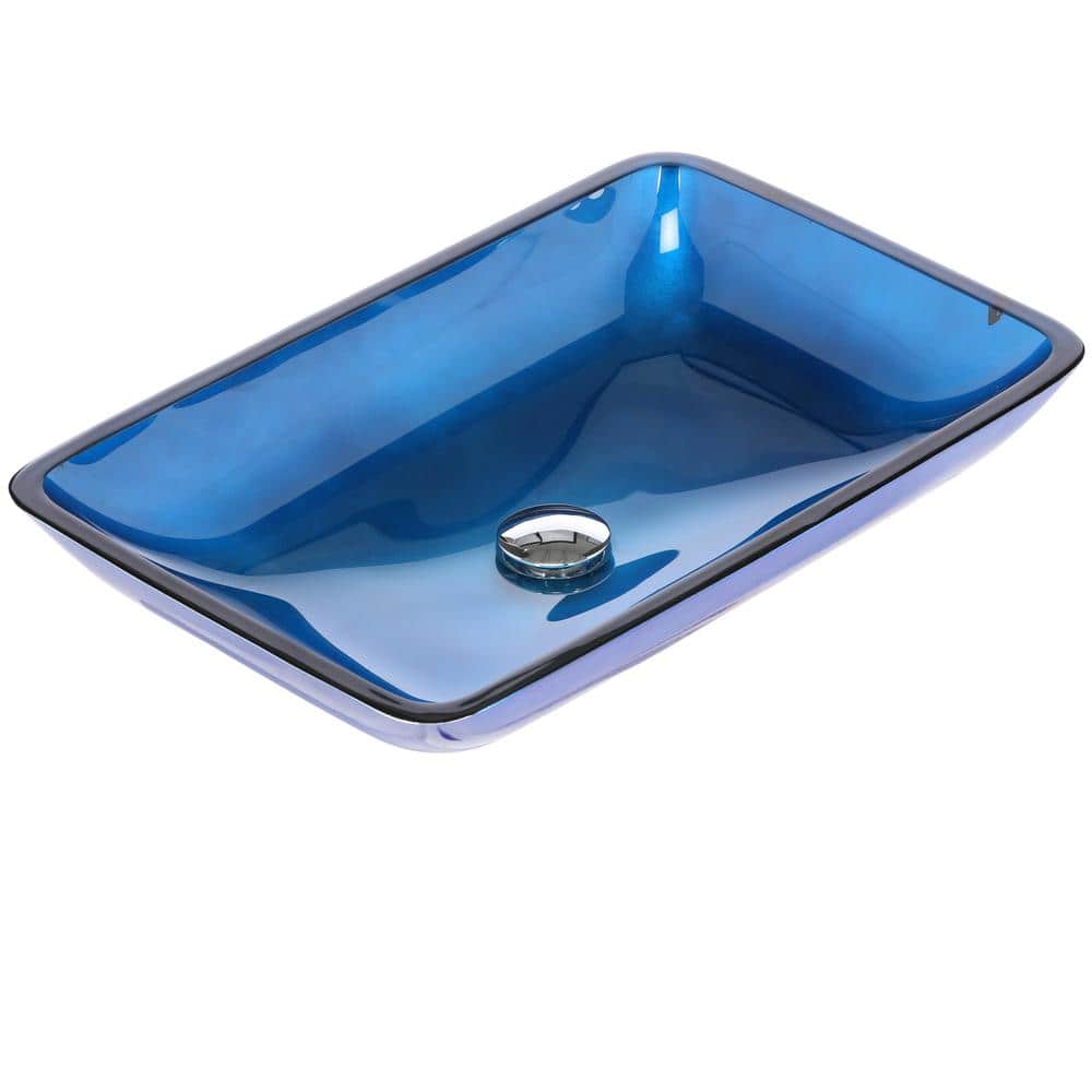 Fire-Blue Rectangular Tempered Glass Vessel Bathroom Sink