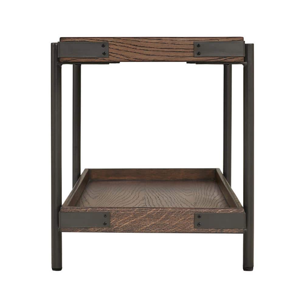 Kyra Rustic Oak and Metal 42" Bench with Shelf