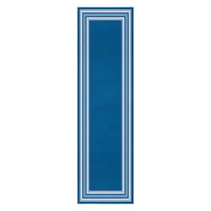 2 X 7 Blue Carmel Bordered Non Slip Runner Indoor Area Rug