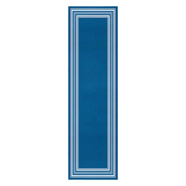 Beverly Rug 2 X 7 Blue Carmel Bordered Non Slip Runner Indoor Area Rug