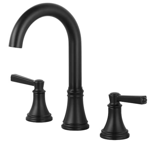 AKLFGN 8 in. Widespread Double-Handle High-Arc Bathroom Faucet in Matte Black