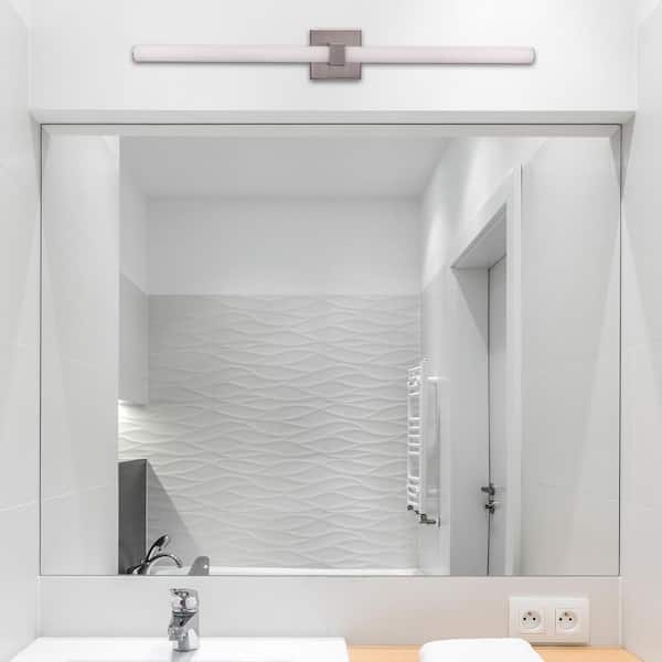 Linear 36 in. 1-Light Brushed Polished Nickel Finish Integrated LED Vanity Light Bar w/ White Opal Glass Shade Included