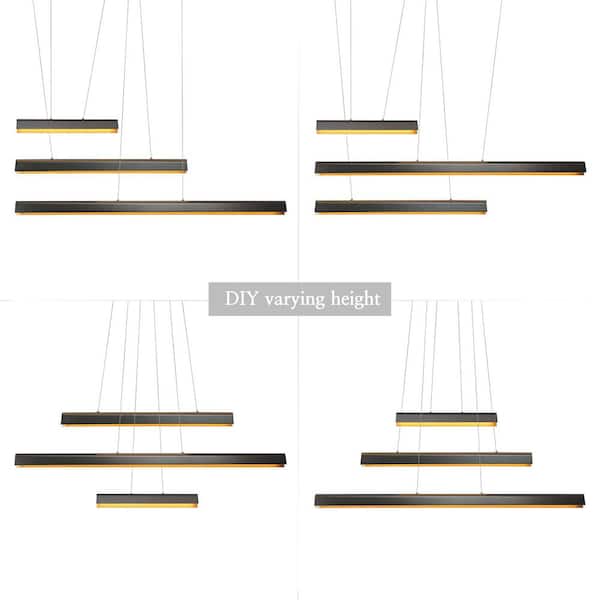 Khydeacc 3-Light Dimmable Integrated LED Brushed Black Nickel and Gold Linear Chandelier
