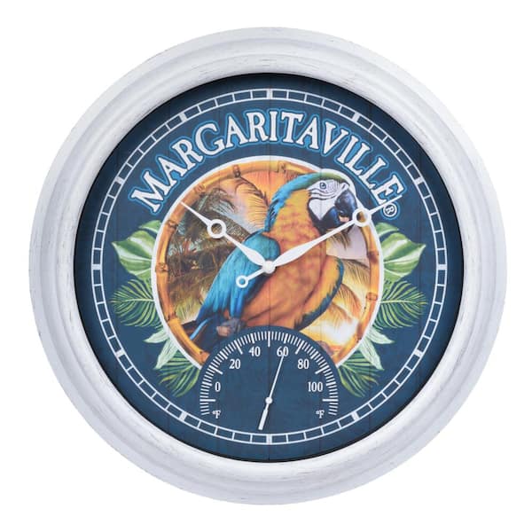 La Crosse 15.75 In. Indoor/Outdoor Multi-Colored Quartz Analog Wall Clock w/ Temp - Margaritaville Macaw