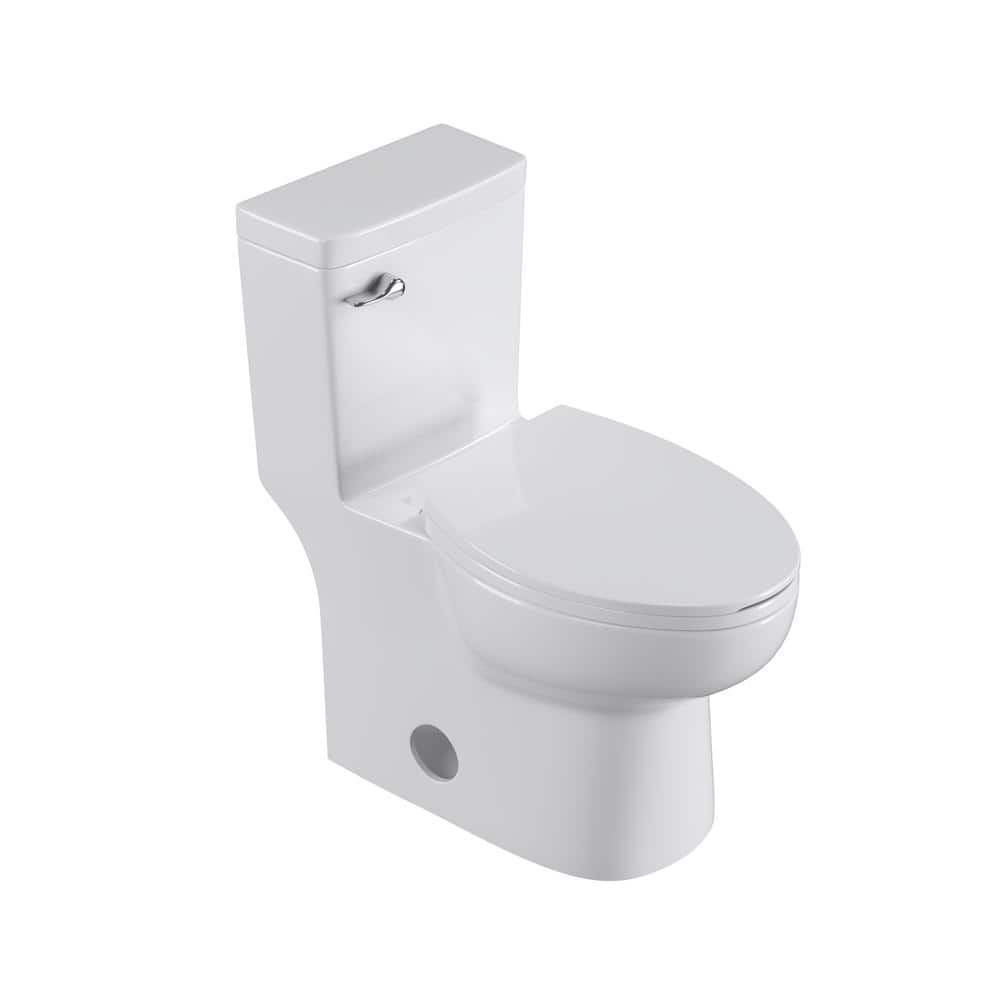 One-Piece 1.28 GPF High Efficiency Siphon Jet Flushing Elongated Ceramic Toilet in White with Slow Close Seat, Glossy White