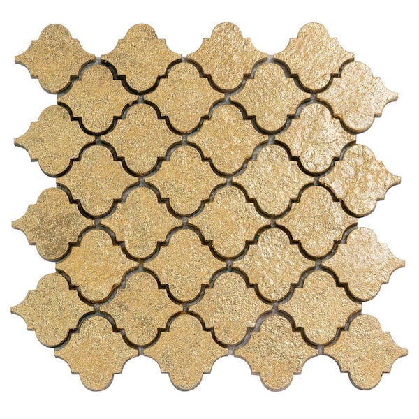 Artisana 4 x 5 in. Gold Textured, Foiled Resin Arabesque Lantern Mosaic Wall Tile Sample
