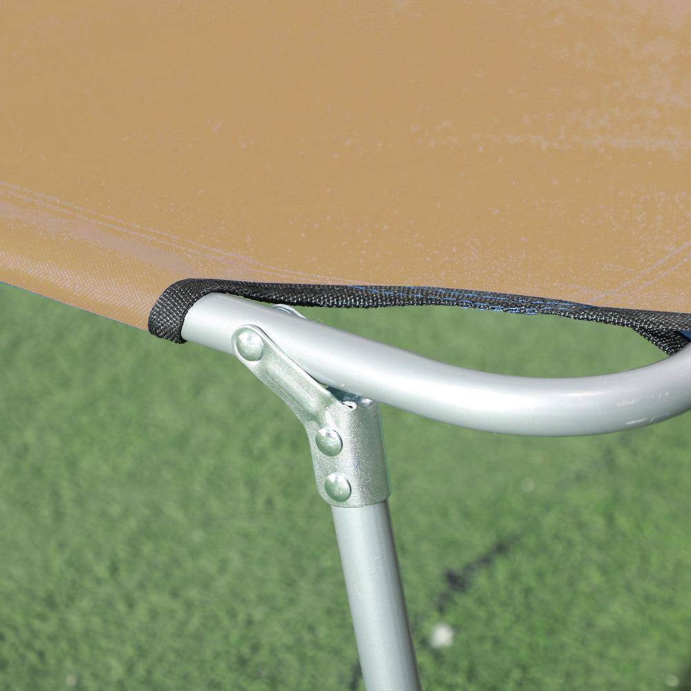 Tan Adjustable Folding Steel Outdoor Chaise Lounge with Sun Shade