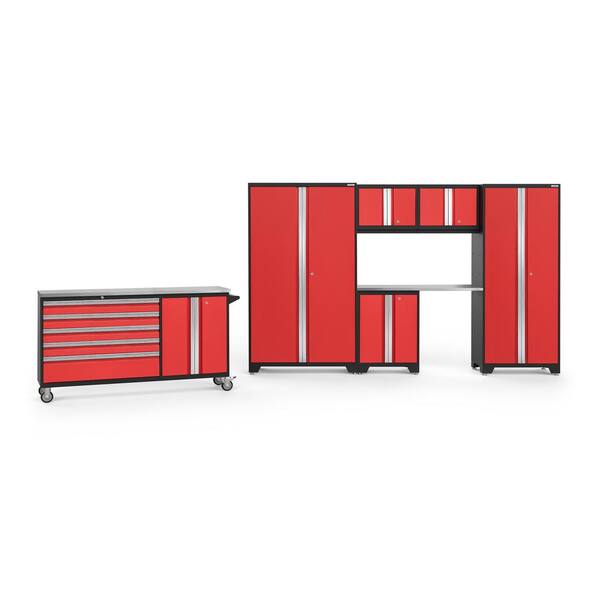 NewAge Products Bold 3.0 77.25 in. H x 182 in. W x 18 in. D 24-Gauge Welded Steel Garage Cabinet Set in Red (7-Piece)