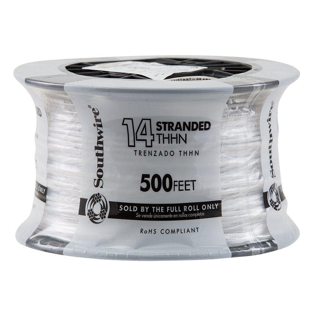 Southwire 500 ft. 14-Gauge White Stranded CU THHN Wire 22956758