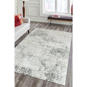 Ivory/Green Hand-knotted Wool Transitional Modern Rug, 7' x 9'