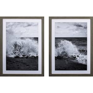 Victoria Black and White Crashing Waves by Unknown Wooden Wall Art (Set of 2)