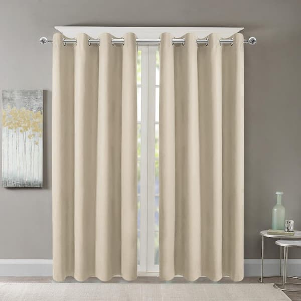 Pro Space Beige Polyester fabric with Grommet Top Room Darkening 52 in. W x 72 in. Blackout Curtains （1 Panel）
