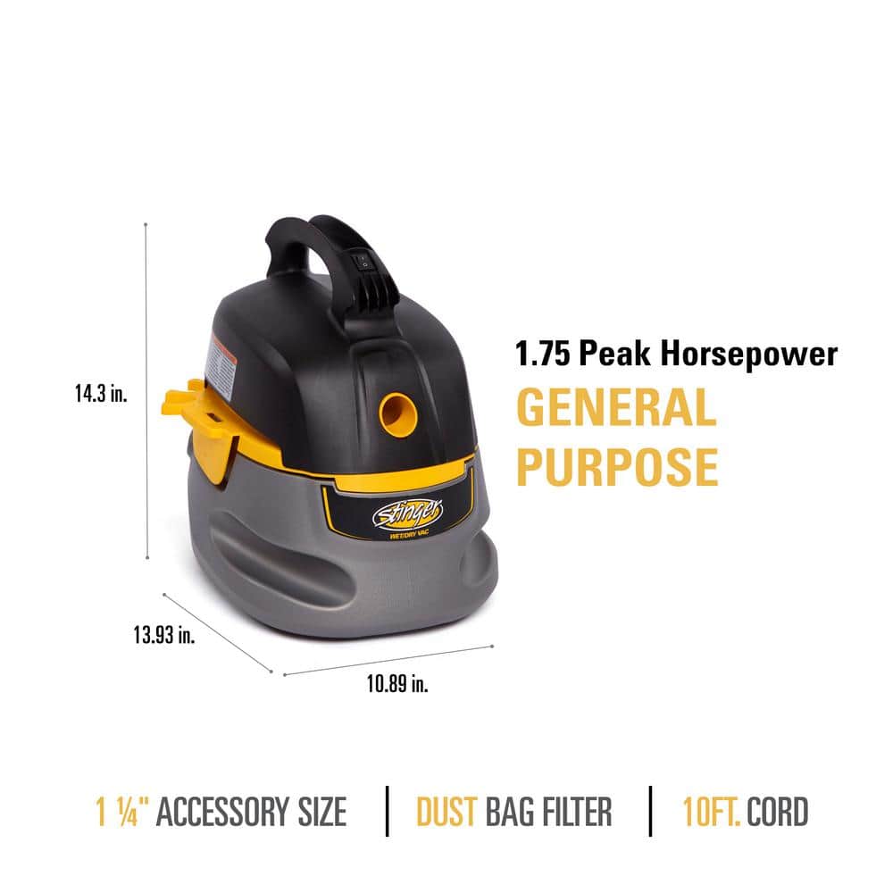 Compact Gray and Yellow 2.5 Gallon Wet/Dry Vacuum Cleaner