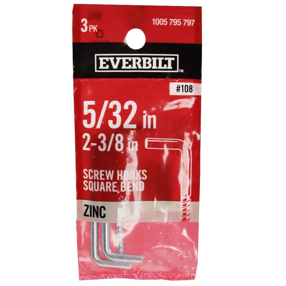 Everbilt 5/32 in. x 2-3/8 in. Zinc Screw Hook (3-Piece) 824391