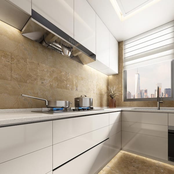 Unbranded - Hyatt Polished Yellow Beige 12 in. x 24 in. Finished Marble Natural Stone Floor and Wall Tile (8 sq. ft./Case)