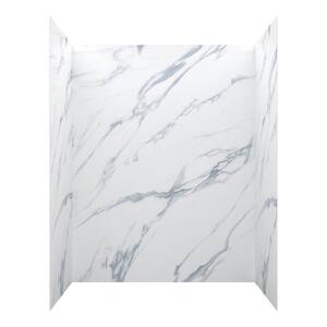 Jetcoat 32 in. x 60 in. x 78 in. 5-Piece Easy-up Adhesive Alcove Shower Surround in Carrara White