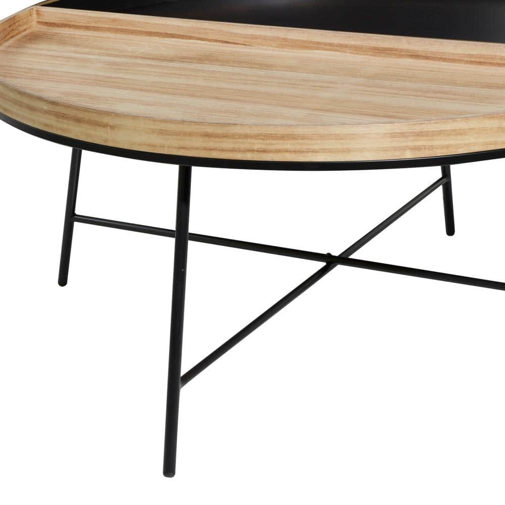 Modern Elegance Round 38" Wood & Black Metal Coffee Table