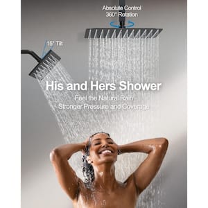 His and Hers Showers with Valve 15-Spray DualCeiling Mount 16 in. Fixed and Handheld Shower Head 2.5 GPM in Matte Black