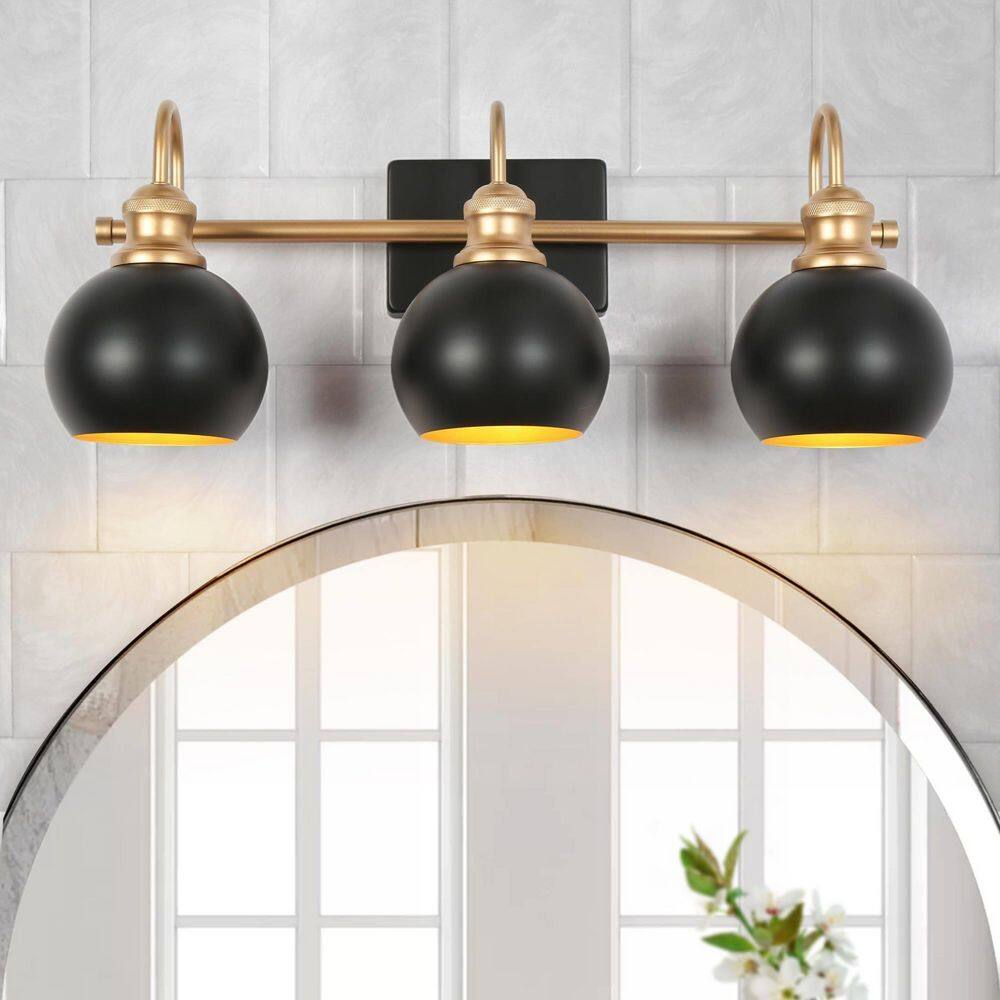 Uolfin 22.5 in. 3Light Modern Black and Gold Globe Wall Sconce