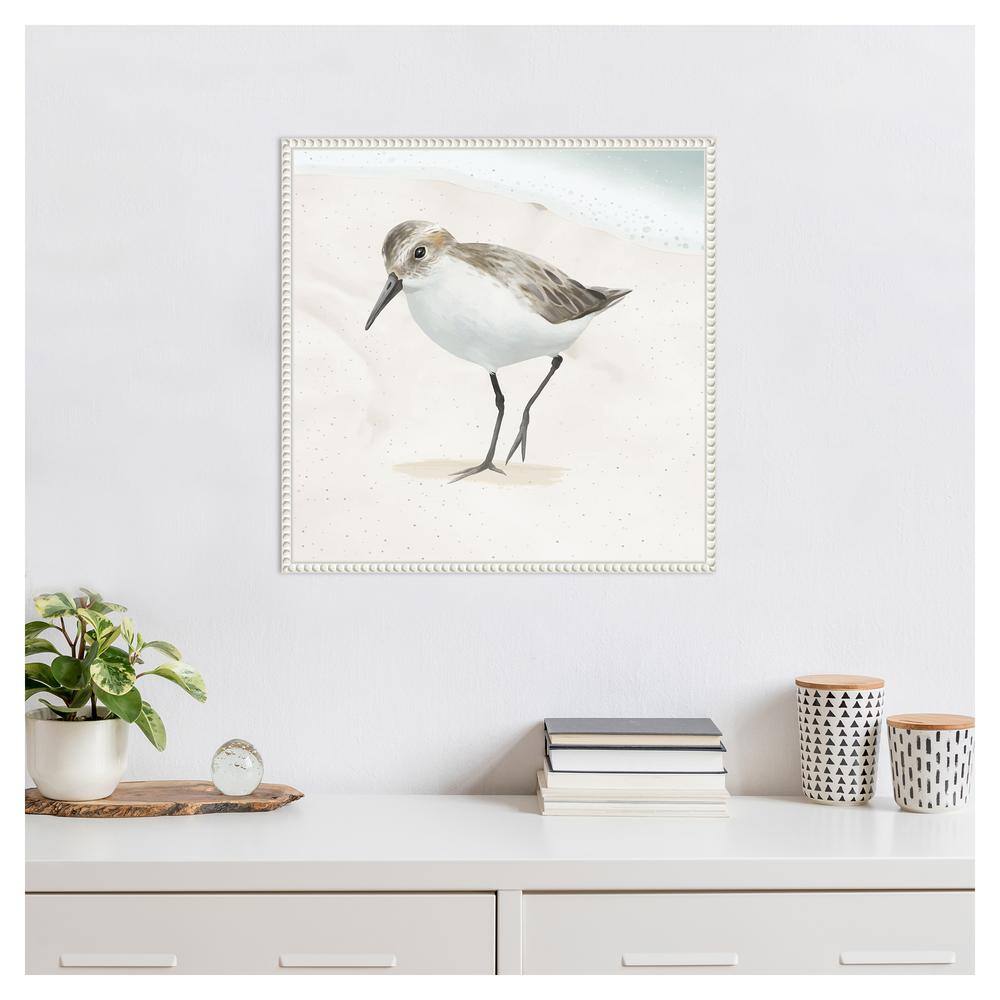 Beaded Framed Sandpiper Canvas Wall Art in Beige and White