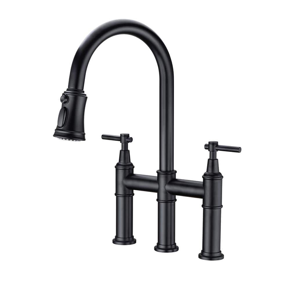 Double Handle Bridge Kitchen Faucet in Matte Black price history on PriceWatchPro