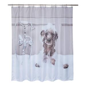 71 in. x 71 in. Brown/Black Dog Bath Shower Curtain