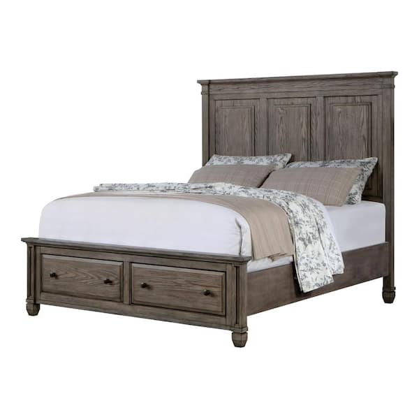Furniture of America Dotta Gray Wood Frame King Platform Bed with 2-Drawers