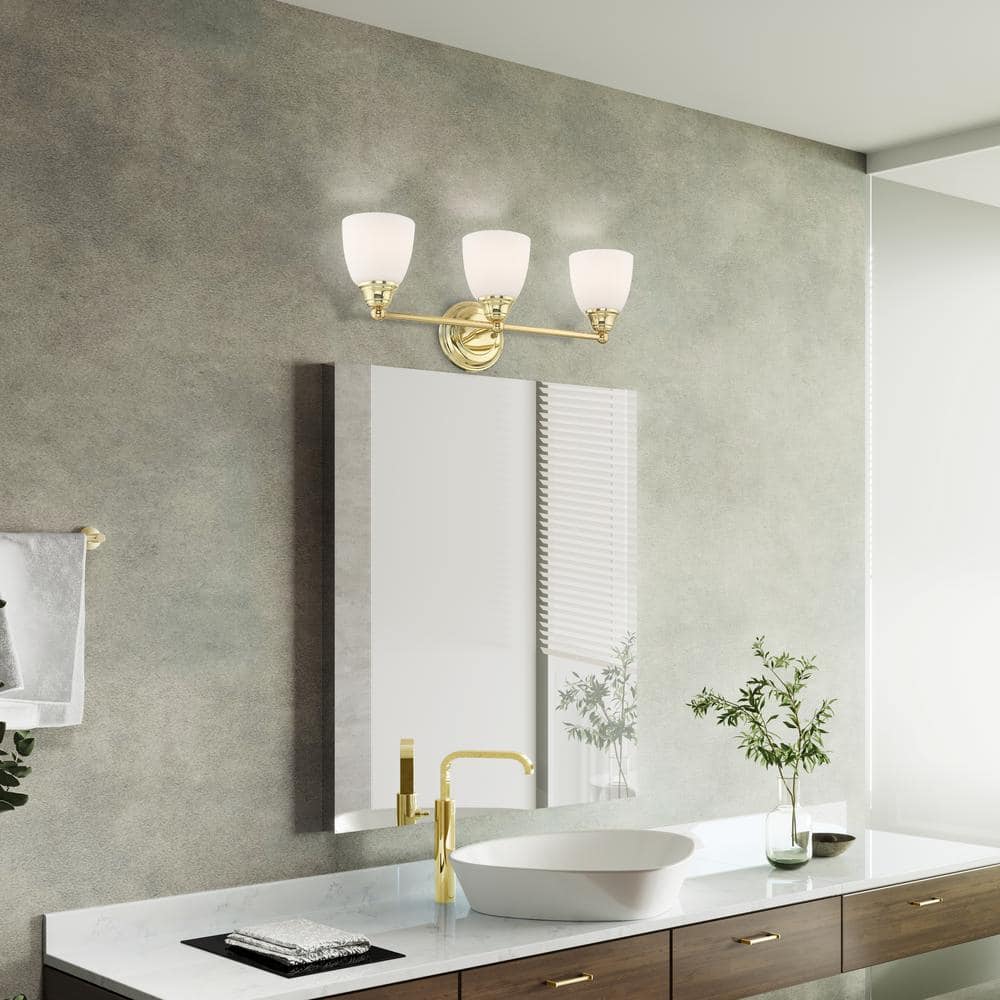 Somerville Polished Brass 3-Light Vanity with Satin Opal White Glass