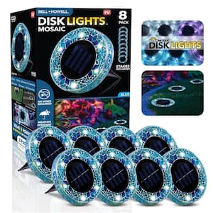 Mosaic Disk Lights Solar Powered Blue LED Path Lights with Mosaic Glass Top (8-Pack)