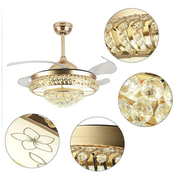 OUKANING 36 in. Gold Modern Luxury Crystal Indoor Integrated
