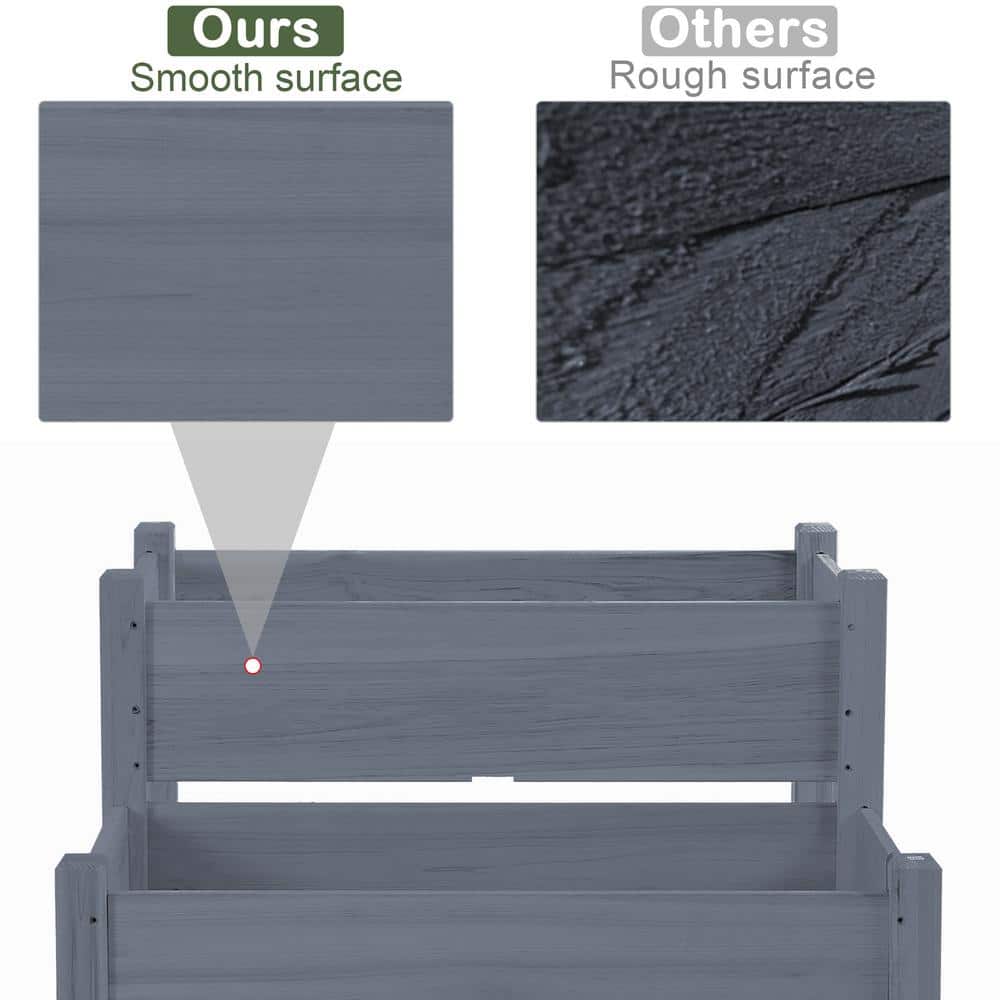 Ascend 34" Gray 2-Tier Wooden Raised Garden Bed for Outdoor Spaces