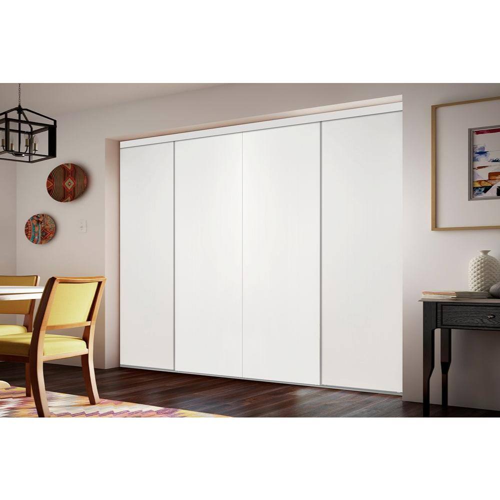 Off-White Solid Core 4-Panel Sliding Closet Doors with Glass
