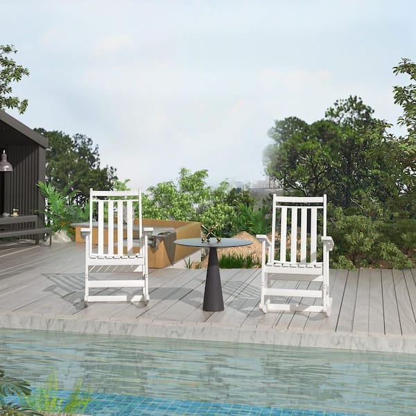 2-Piece White Plastic Outdoor Rocking Chairs Set