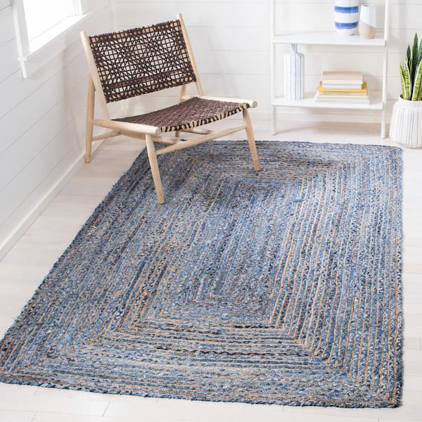 Cape Cod Blue/Natural 9 ft. x 12 ft. Striped Border Area Rug