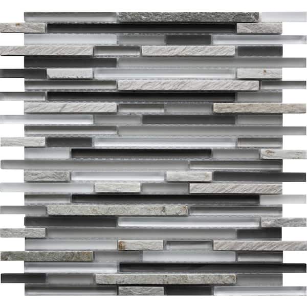 Apollo Tile Waterfall Gray and Black 4 in. x 5 in. Polished and Honed Glass and Stone Mosaic Tile Sample (0.13 sq. ft./Piece)