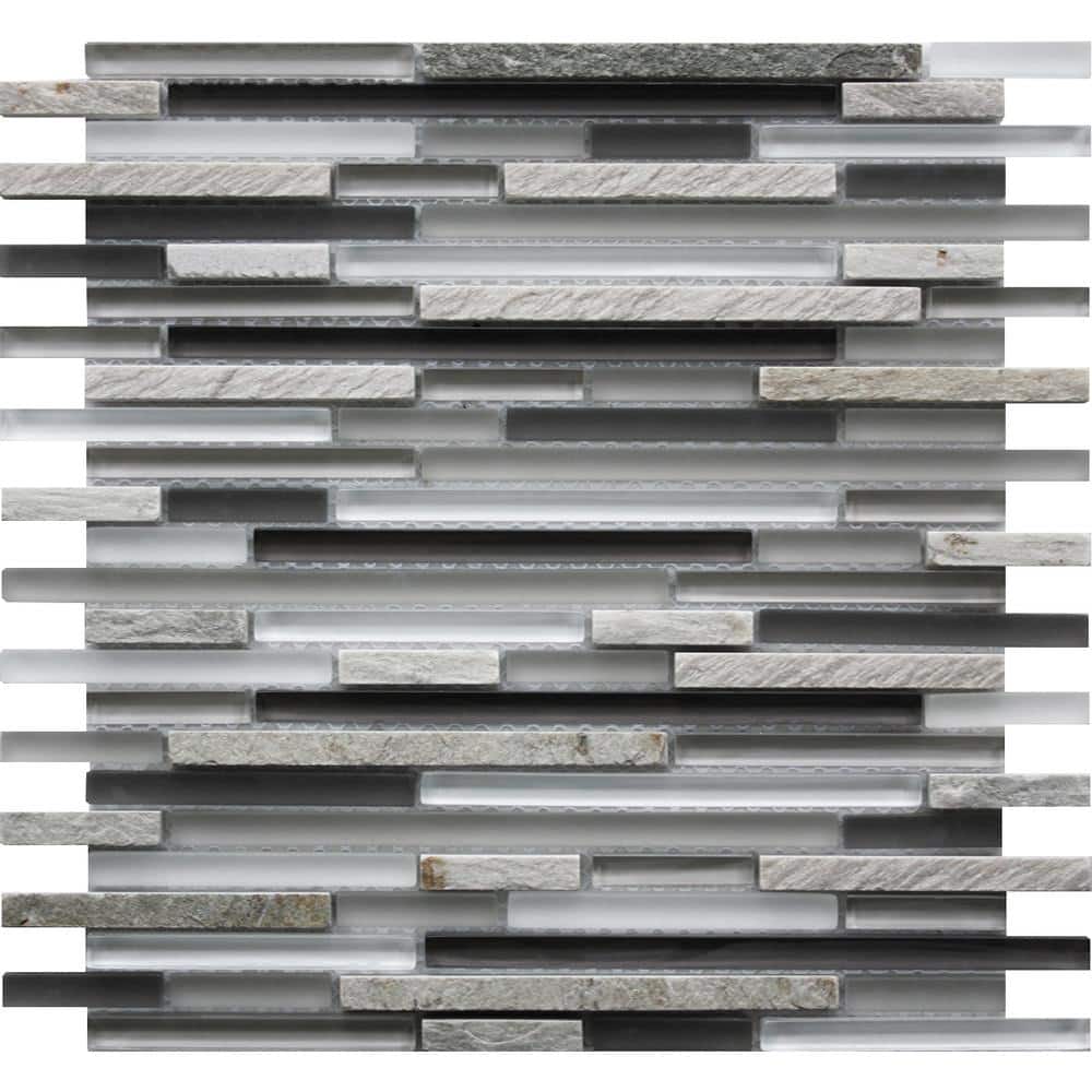 Waterfall Gray and Black 11.8 in. x 11.8 in. Polished and Honed Glass and Stone Mosaic Tile (4.83 sq. ft./Case) price history on PriceWatchPro