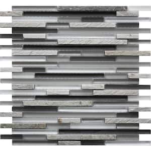 Waterfall Gray and Black 11.8 in. x 11.8 in. Polished and Honed Glass and Stone Mosaic Tile (4.83 sq. ft./Case)