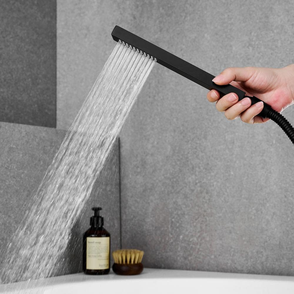 Matte Black Stainless Steel Waterfall Tub Filler with Handshower