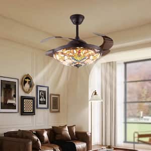 42 in. Integrated LED Indoor Brown Retractable Ceiling Fan with 6-Speed Reversible Motor and Remote Control