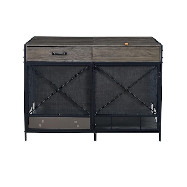 34 in. H Wood Furniture-Style Dog Crate/Cage for Medium Dog in Gray