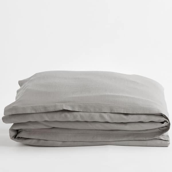 The Company Store Solid Washed Gray Linen Twin Fitted Sheet