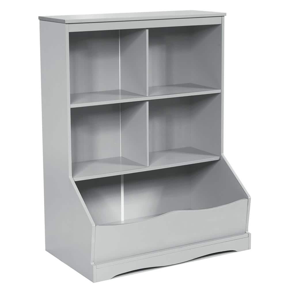 3-Shelf Kids Grey Wooden Multi-Functional Bookcase Floor Toy Storage Display - thumbnail 2